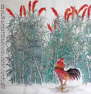 Chinese Chicken Painting,190cm x 180cm,zy21191008-x