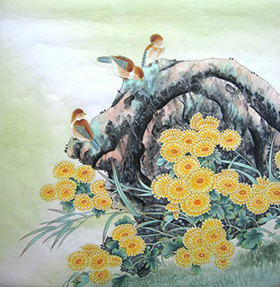 Chinese Chrysanthemum Painting,66cm x 66cm,2011037-x