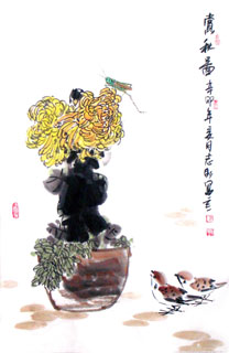 Chinese Chrysanthemum Painting,69cm x 46cm,2360055-x