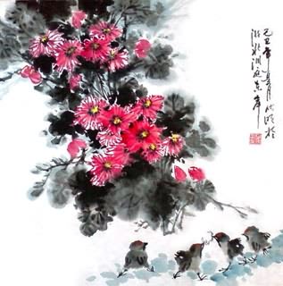 Chinese Chrysanthemum Painting,50cm x 50cm,2403010-x