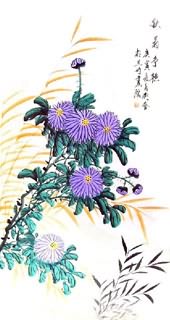 Chinese Chrysanthemum Painting,50cm x 100cm,2431003-x