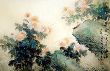 Chinese Chrysanthemum Painting,43cm x 65cm,2435001-x