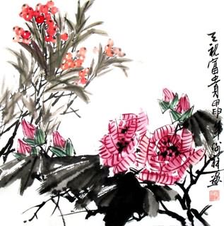 Chinese Cotton Rose Painting,33cm x 33cm,2399002-x