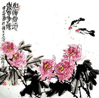 Chinese Cotton Rose Painting,69cm x 69cm,2399004-x