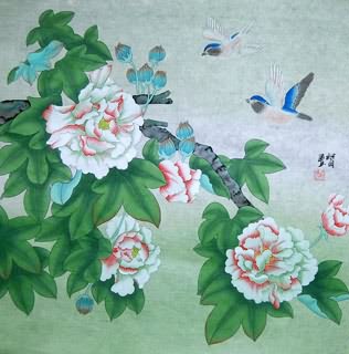 Chinese Cotton Rose Painting,69cm x 69cm,2404002-x