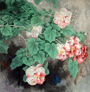 Chinese Cotton Rose Painting,66cm x 66cm,2421001-x