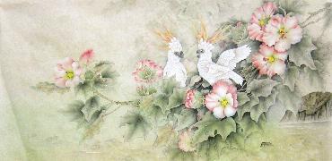 Chinese Cotton Rose Painting,66cm x 136cm,2574013-x