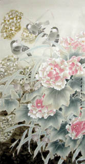 Chinese Cotton Rose Painting,66cm x 130cm,2601006-x