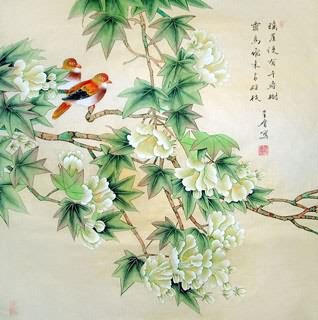 Chinese Cotton Rose Painting,69cm x 69cm,2617012-x