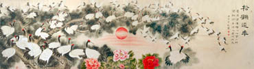 Chinese Crane Painting,96cm x 360cm,2600010-x