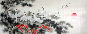 Chinese Crane Painting,120cm x 360cm,2600011-x
