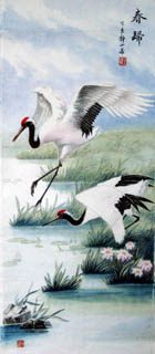 Chinese Crane Painting,30cm x 70cm,4700003-x
