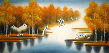 Chinese Crane Painting,69cm x 138cm,4701007-x