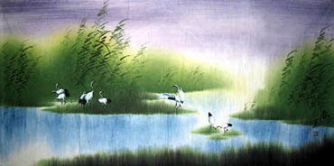 Chinese Crane Painting,69cm x 138cm,4701010-x