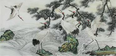 Chinese Crane Painting,69cm x 138cm,ysq21078004-x