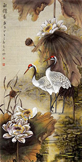 Chinese Crane Painting,66cm x 130cm,zcb21196001-x
