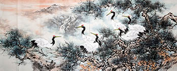 Chinese Crane Painting,96cm x 240cm,zjp21110011-x