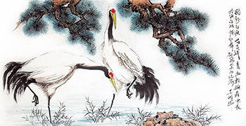 Chinese Crane Painting,68cm x 136cm,zy21191017-x