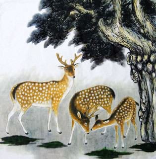 Chinese Deer Painting,69cm x 69cm,4449005-x