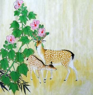 Chinese Deer Painting,69cm x 69cm,4449007-x