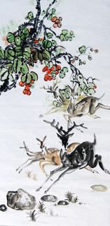 Chinese Deer Painting,69cm x 138cm,4456001-x