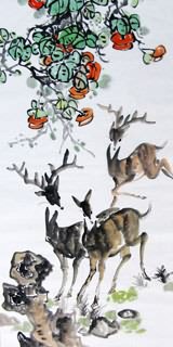 Chinese Deer Painting,69cm x 138cm,4456002-x