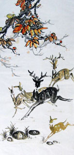Chinese Deer Painting,69cm x 138cm,4456003-x
