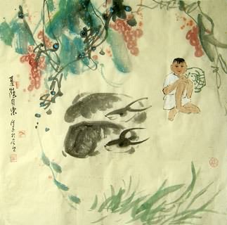 Chinese Deer Painting,66cm x 66cm,4457004-x