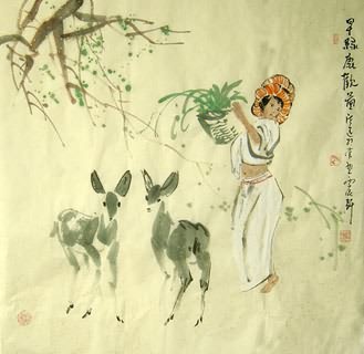 Chinese Deer Painting,66cm x 66cm,4457005-x