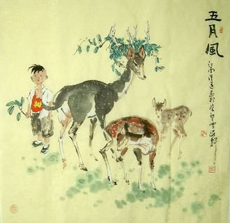 Chinese Deer Painting,66cm x 66cm,4457008-x