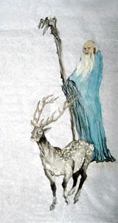 Chinese Deer Painting,55cm x 100cm,4459002-x