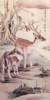 Chinese Deer Painting,67cm x 134cm,4460001-x