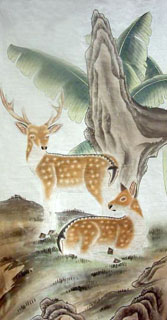 Chinese Deer Painting,69cm x 138cm,4460002-x