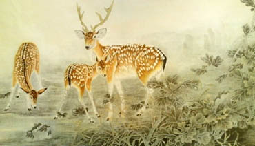 Chinese Deer Painting,66cm x 120cm,4461001-x