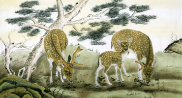 Chinese Deer Painting,97cm x 180cm,4602004-x