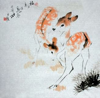 Chinese Deer Painting,69cm x 69cm,4619003-x