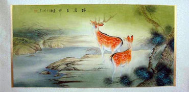 Chinese Deer Painting,66cm x 130cm,4737043-x