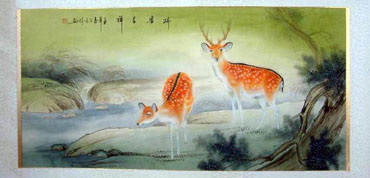 Chinese Deer Painting,66cm x 130cm,4737044-x