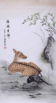 Chinese Deer Painting,69cm x 138cm,gfl41198001-x