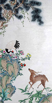 Chinese Deer Painting,67cm x 134cm,gfl41198002-x