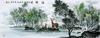 Chinese Deer Painting,70cm x 180cm,kl41201004-x