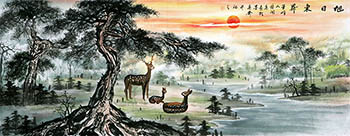 Chinese Deer Painting,70cm x 180cm,kl41201006-x