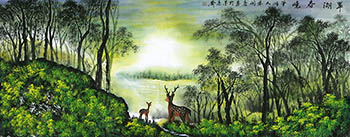 Chinese Deer Painting,70cm x 180cm,kl41201008-x