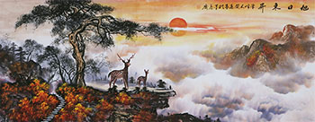 Chinese Deer Painting,70cm x 180cm,kl41201010-x