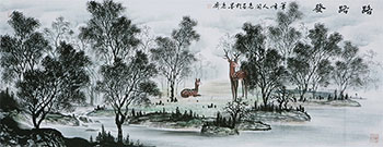Chinese Deer Painting,70cm x 180cm,kl41201011-x