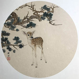 Chinese Deer Painting,50cm x 50cm,lbz41082015-x