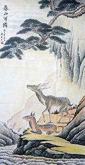 Chinese Deer Painting,68cm x 136cm,llg41199003-x