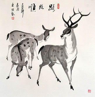 Chinese Deer Painting,68cm x 68cm,sl41203002-x