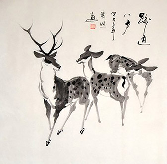 Chinese Deer Painting,68cm x 68cm,sl41203004-x