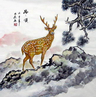 Chinese Deer Painting,68cm x 68cm,sl41203005-x